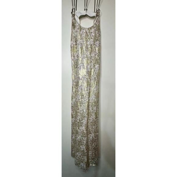 Lulu‘s long dress with gold and flowers size small ￼ - Picture 1 of 3